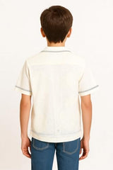 CAVIO Boys Half Sleeves Embroidered Shirt Cream