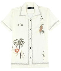 CAVIO Boys Half Sleeves Embroidered Shirt Cream