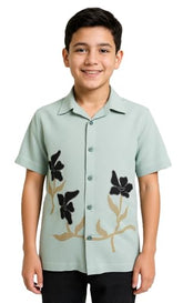 CAVIO Boys Half Sleeves Embroidered Shirt Seagreen