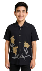 CAVIO Boys Half Sleeves Embroidered Shirt Black