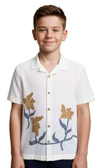 CAVIO Boys Half Sleeves Embroidered Shirt Cream