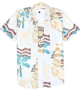 Boys Half Sleeves Abstract Printed Shirt and T-Shirt Cream