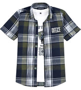 CHARCHIT Boys Half Sleeves Checked Shirt with T-Shirt OliveGreen