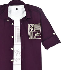 CAVIO Boys Full Sleeves Floral Printed Shirt Violet