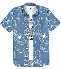 CAVIO Boys Half Sleeves Floral Printed Shirt with T-Shirt LightBlue