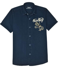 CHARCHIT Boys Half Sleeves Embroidered Shirt Blue