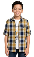 CAVIO Boys Checkered Casual Shirt with T-Shirt Gold