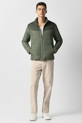 Men Olive Patterned Casual Jacket