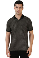 Allen Solly Men Black Printed Polo Neck T-Shirt