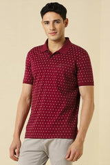 Allen Solly Men Maroon Print Polo Neck T-Shirt