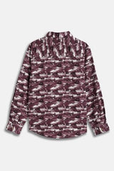Boys Maroon Print Casual Shirt