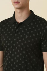 Men Black Print Polo Neck T-Shirt