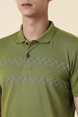 Men Green Patterned Polo Neck T-Shirt