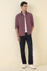Men Maroon Slim Fit Check Full Sleeves Casual Shirt