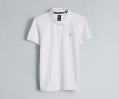 Boys White Solid Polo Neck T-Shirt