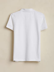 Boys White Solid Polo Neck T-Shirt