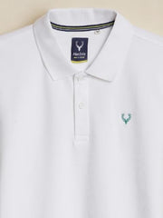 Boys White Solid Polo Neck T-Shirt