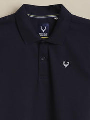 Boys Navy Solid Polo Neck T-Shirt