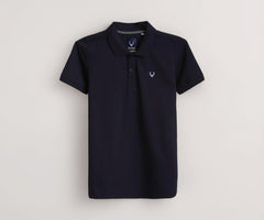 Boys Navy Solid Polo Neck T-Shirt