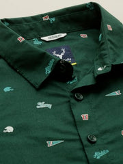 Allen Solly Boys Green Print Casual Shirt