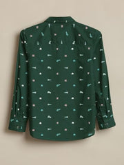 Allen Solly Boys Green Print Casual Shirt