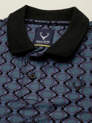 Boys Black Print Polo Neck T-Shirt
