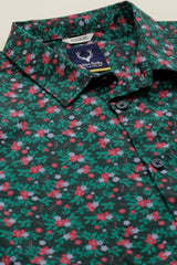 Boys Green Print Casual Shirt