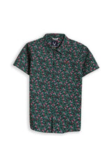 Boys Green Print Casual Shirt