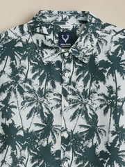 Boys White Print Casual Shirt