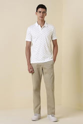 Men White Print Polo Neck T-Shirt