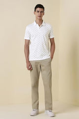 Men White Print Polo Neck T-Shirt