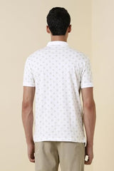 Men White Print Polo Neck T-Shirt
