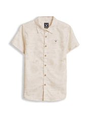 Boys Beige Print Casual Shirt