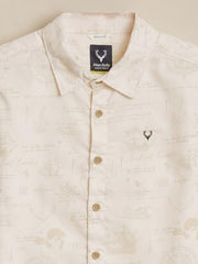 Boys Beige Print Casual Shirt