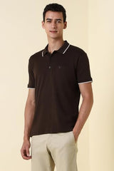 Men Brown Solid Polo Neck T-Shirt