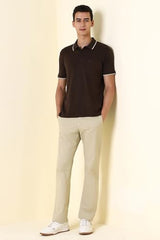 Men Brown Solid Polo Neck T-Shirt