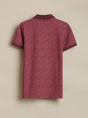 Boys Maroon Print Polo Neck T-Shirt