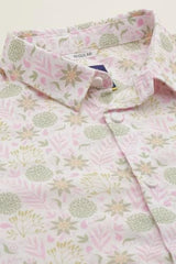 Boys Beige Print Casual Shirt