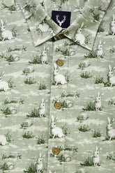 Boys Green Print Casual Shirt