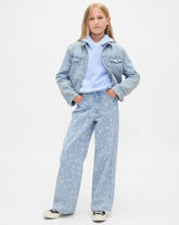 Girls' Floral Mid Rise Wide-Leg Jeans, Light Blue, 10Y