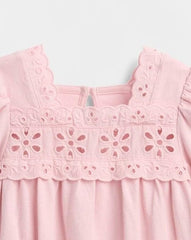 Girls' Cut-Work Square Neck Puff Sleeves Peasant Top, Lt. Pink, 2Y
