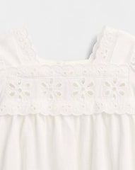 Girls' Cut-Work Square Neck Puff Sleeves Peasant Top, Off White, 2Y
