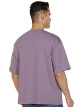 GAP Men's Embroidered Half Sleeve Round Neck Oversized fit T-Shirt,Lavender,S