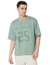 GAP Men's Embroidered Half Sleeve Round Neck Oversized fit T-Shirt,Lt. Green,L