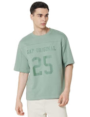 GAP Men's Embroidered Half Sleeve Round Neck Oversized fit T-Shirt,Lt. Green,L