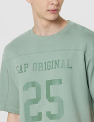 GAP Men's Embroidered Half Sleeve Round Neck Oversized fit T-Shirt,Lt. Green,L
