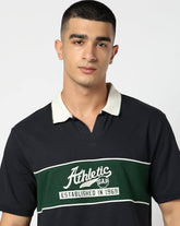 Men's Color-Block Polo T-Shirt, Dark Navy, L
