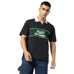 Men's Color-Block Polo T-Shirt, Dark Navy, L