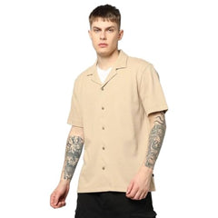 Men's Solid Camp Shirt, Light Brown, L