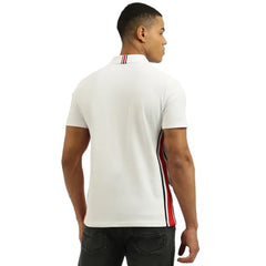 United Colors of Benetton Relaxed Fit Textured Knit Tape Pique Polo T-Shirt (Size: M)-25A3089J3549I101 White